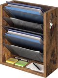 Hanging Wall File Organizer 6 Tier Wood Wall File Holder - Rustic Desk