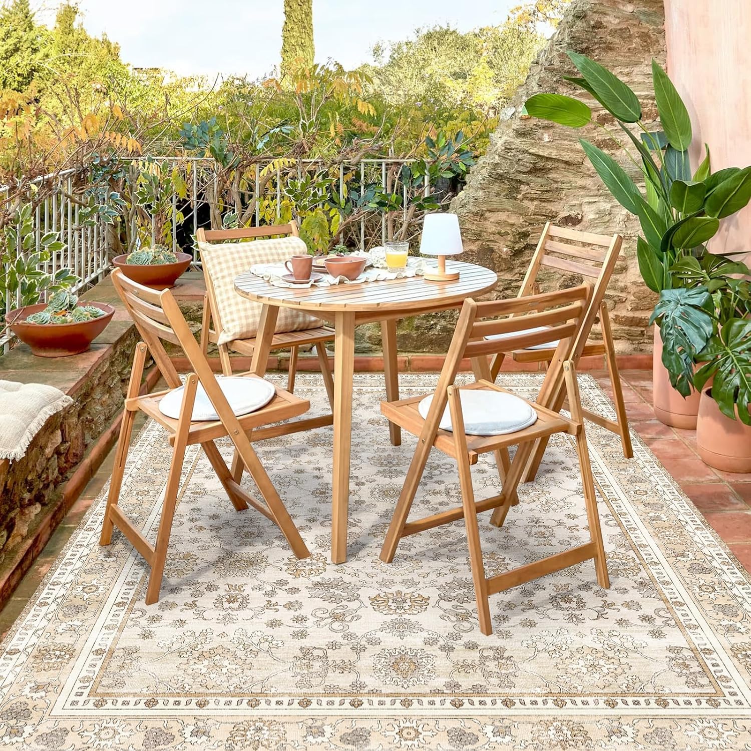 Durable Vinyl Rugs for Living Room with Vintage Floral Pattern