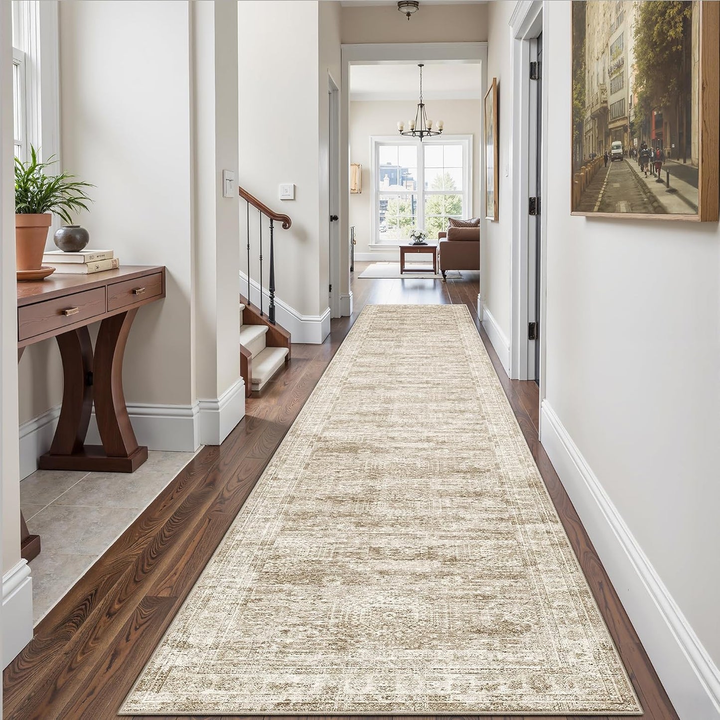 Runner Rug 2ft 6in x 14ft Washable Non-Slip Vintage Design