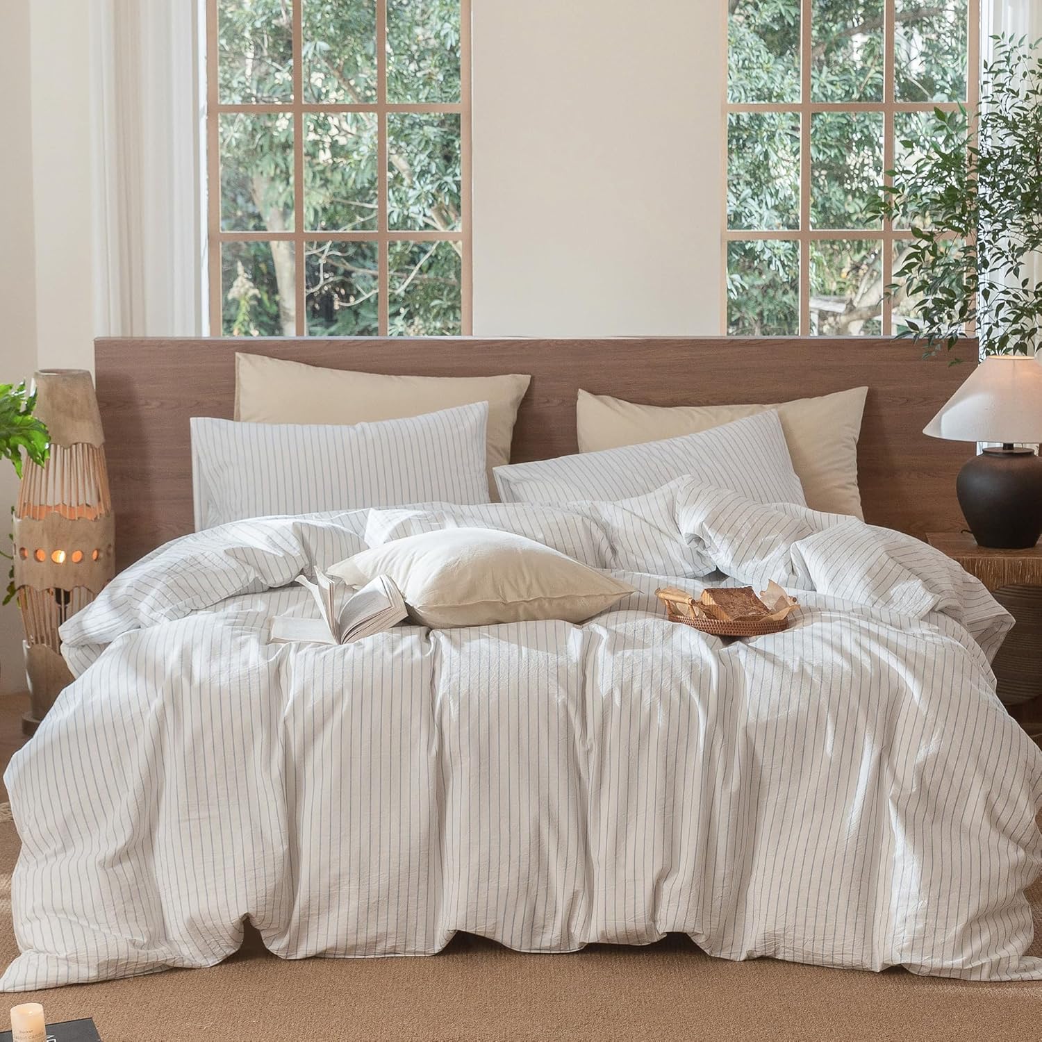 MooMee Striped Duvet Cover Set for Super King Plus Size Beds
