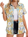 Womens Hawaiian Shirt V Neck Button Up - Soft Cool Summer Top
