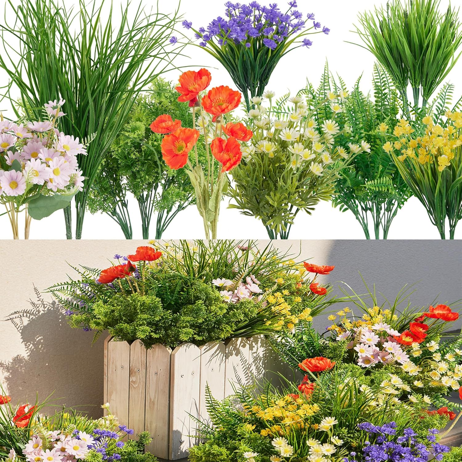 23Pcs Outdoor Artificial Boxwood UV Resistant Fake Stems Plants