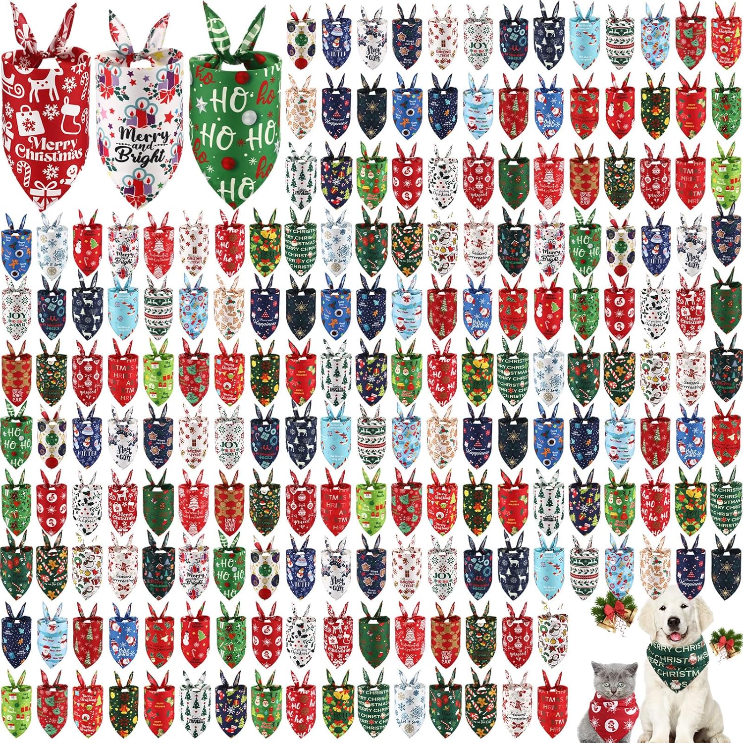 200 Pcs Christmas Dog Bandana Bulk for Groomers and Pets