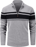 Men's 1/4 Zip Cotton Sweater Pullover Striped Polo - Warm Comfort
