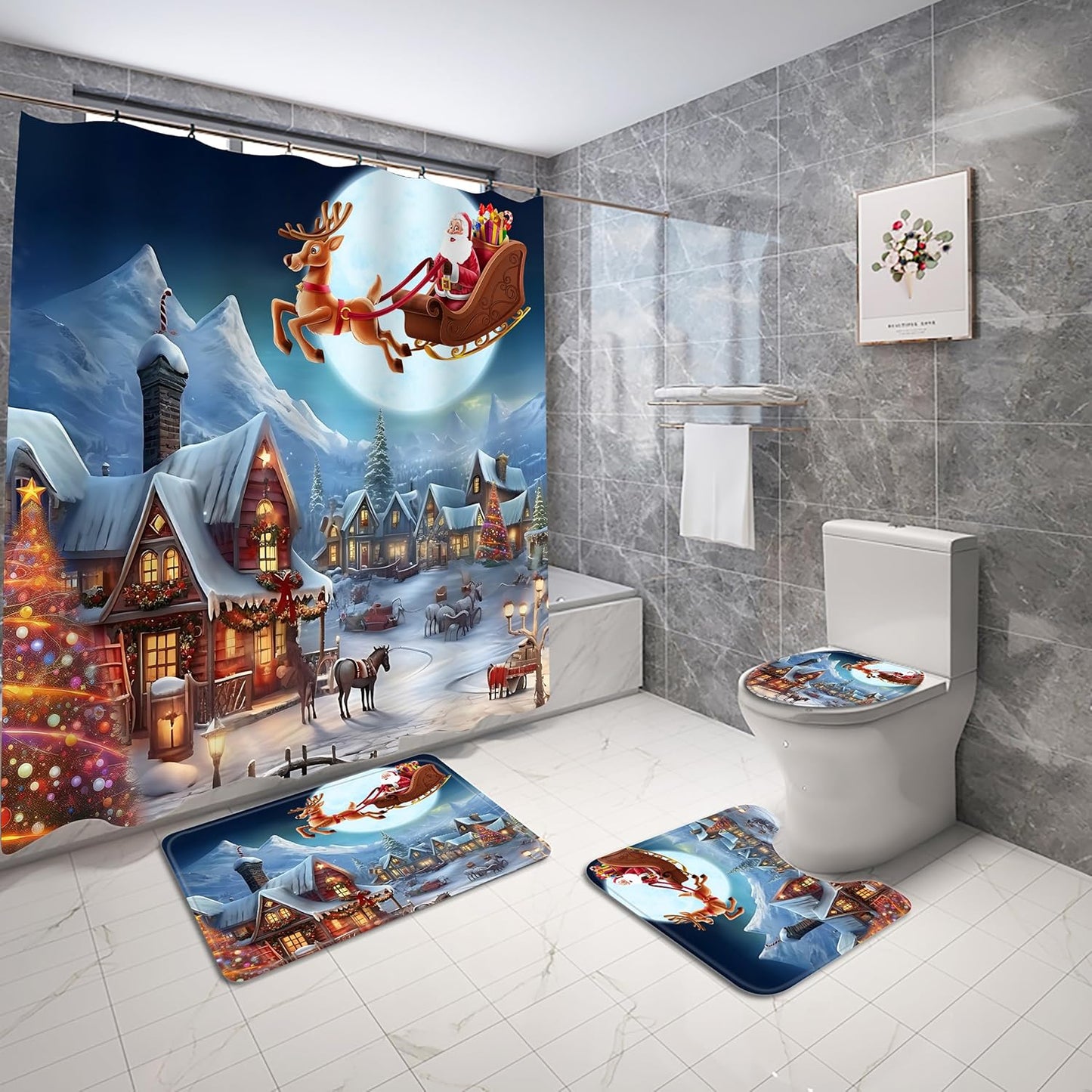 Merry Christmas Santa Shower Set 4Pcs - Festive Bath Decor