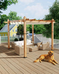 Garvee 10x10 Ft Outdoor Pergola with Retractable Canopy - Durable Wood