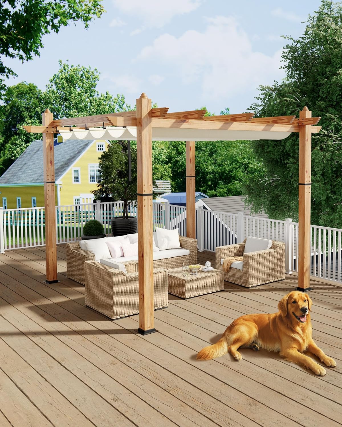 Garvee 10x10 Ft Outdoor Pergola with Retractable Canopy