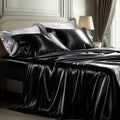 Bedsure Black Satin Sheets Queen Size Bed Set - Silky, Skin-Friendly