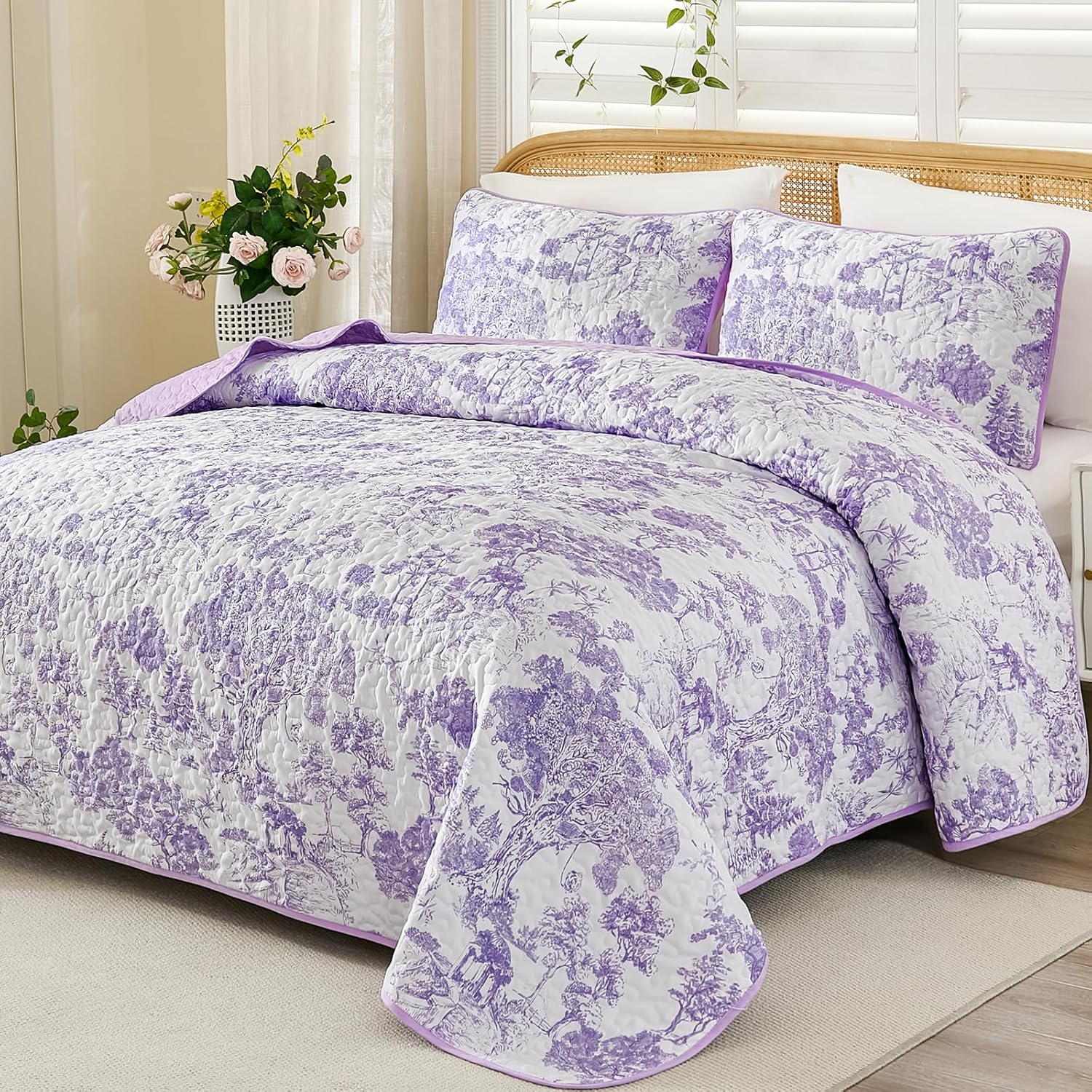 WONGS BEDDING Queen Quilt Set with Botanical Design for All Seasons