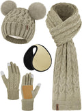 Aneco 4-in-1 Women's Winter Set, Fleece Lined & Touchscreen Gloves