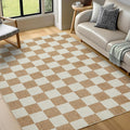 Washable Rug 5x7 Checkered Rug Beige and White - Easy Care Boho