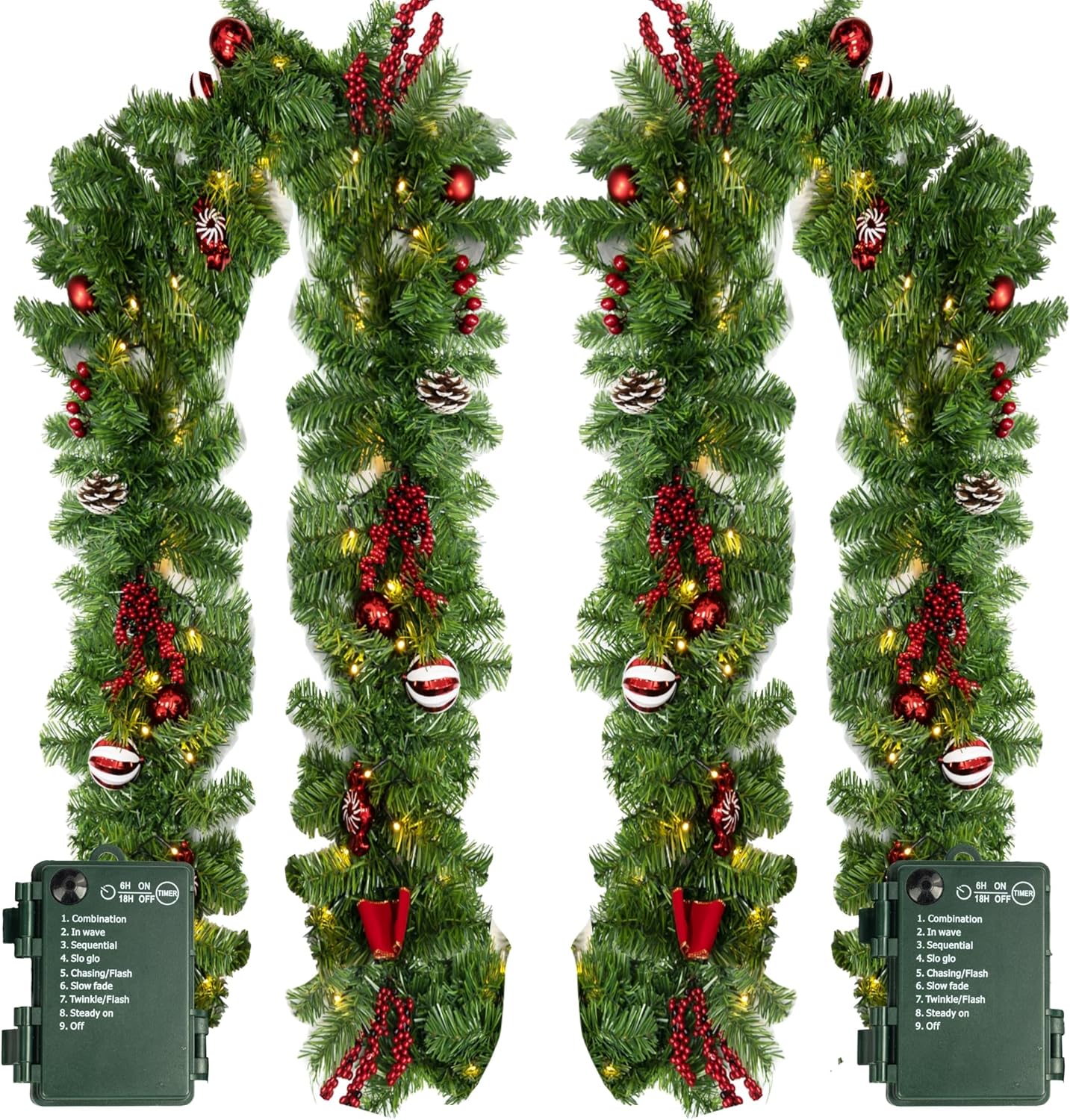 Nerosun 9FT Christmas Garland with 50 LED Lights for Decor