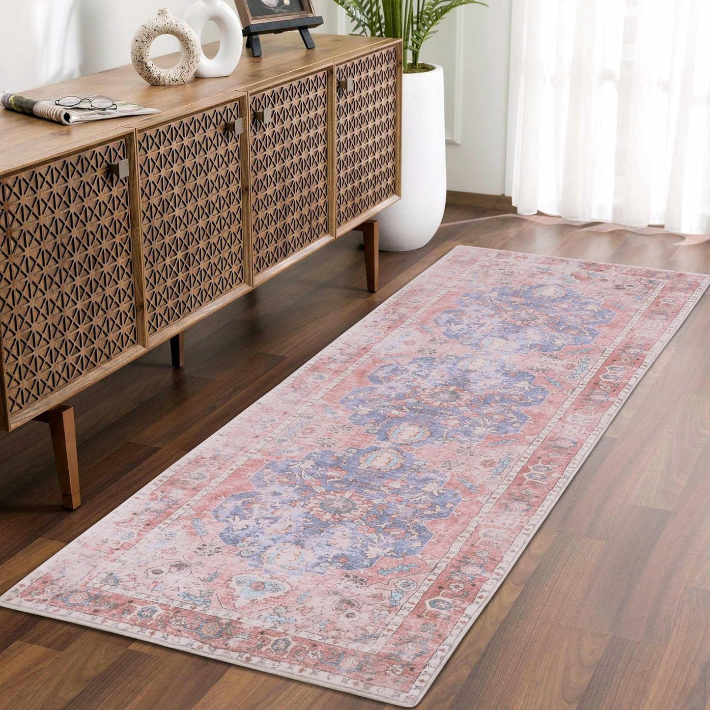 Hallway Runner Rug, 2x6 Washable Pink Area Rug for Home