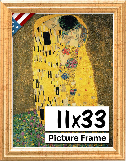Antique Gold 11x33 Picture Frame - Handmade Solid Wood Decor