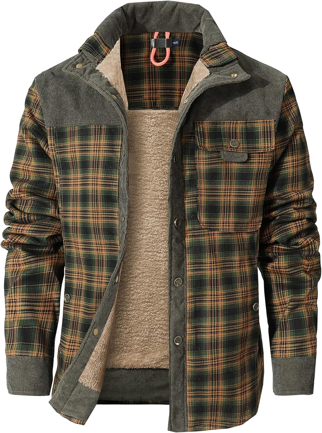 Flygo Men's Flannel Jacket: Warm Sherpa Lined Plaid Shirt