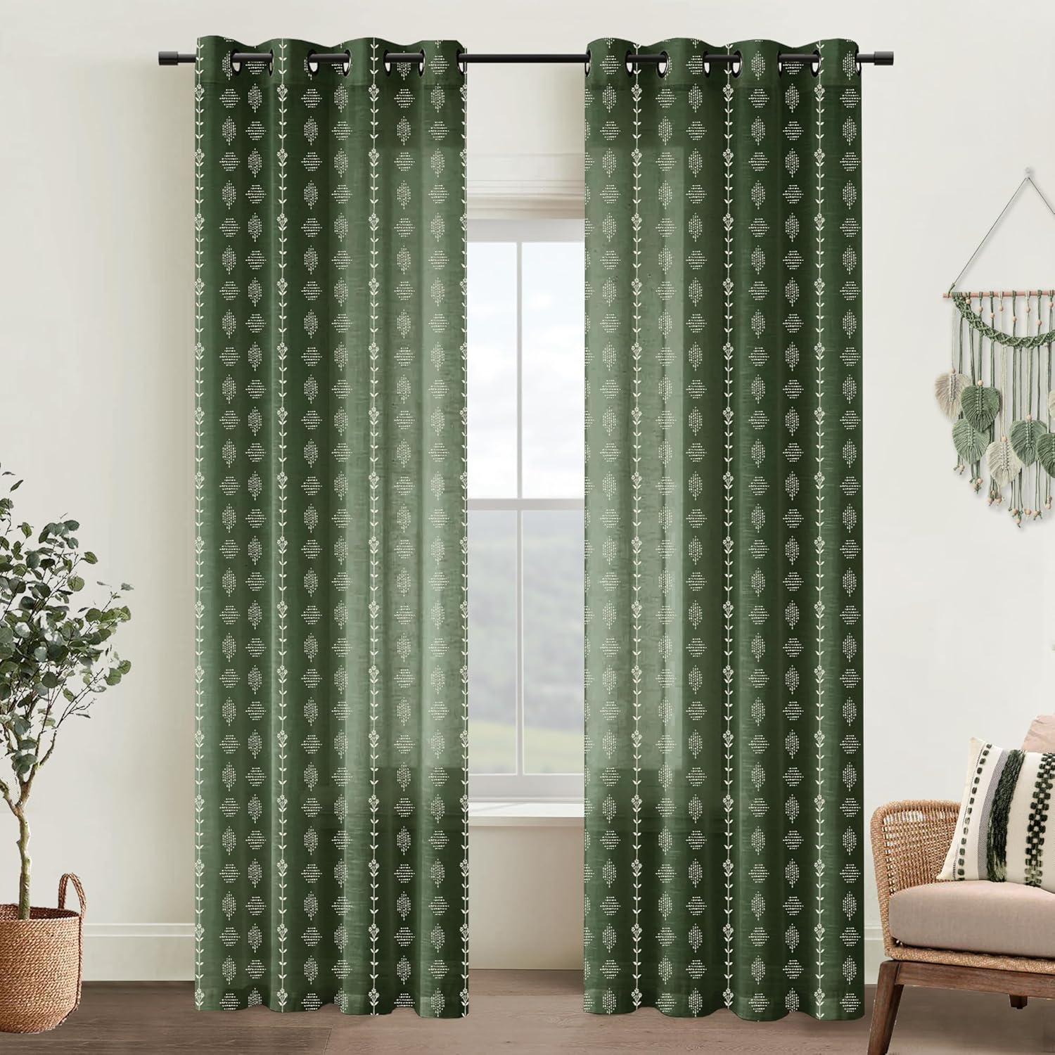 Dark Moss Green Curtains 96 Inches Long for Elegant Spaces