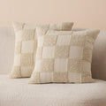 Double Stitch Checkered Throw Pillow Covers Set of 2 - Tufted Boho Oat