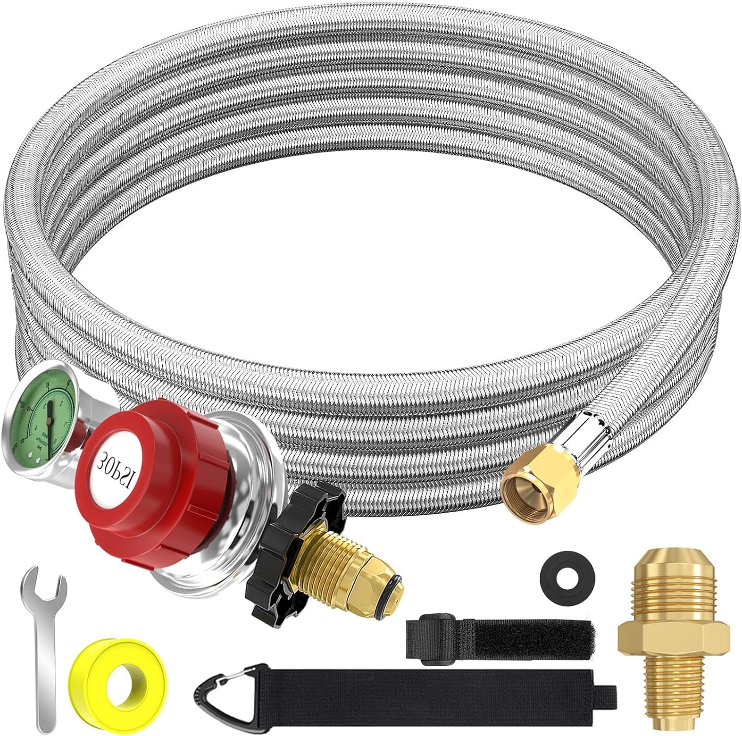 12 Foot High Pressure Adjustable Propane Regulator with Gauge