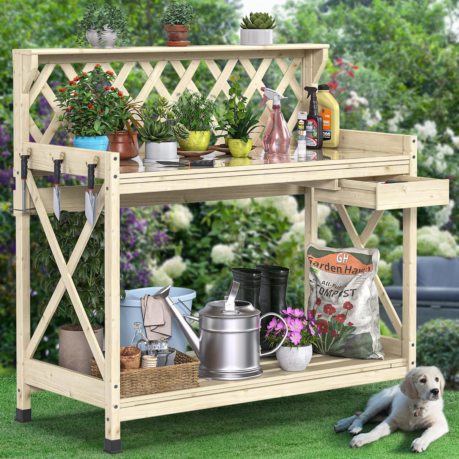 YITAHOME Outdoor Garden Workstation Table for Potting and Storage
