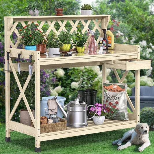 YITAHOME Outdoor Garden Workstation Table for Potting and Storage