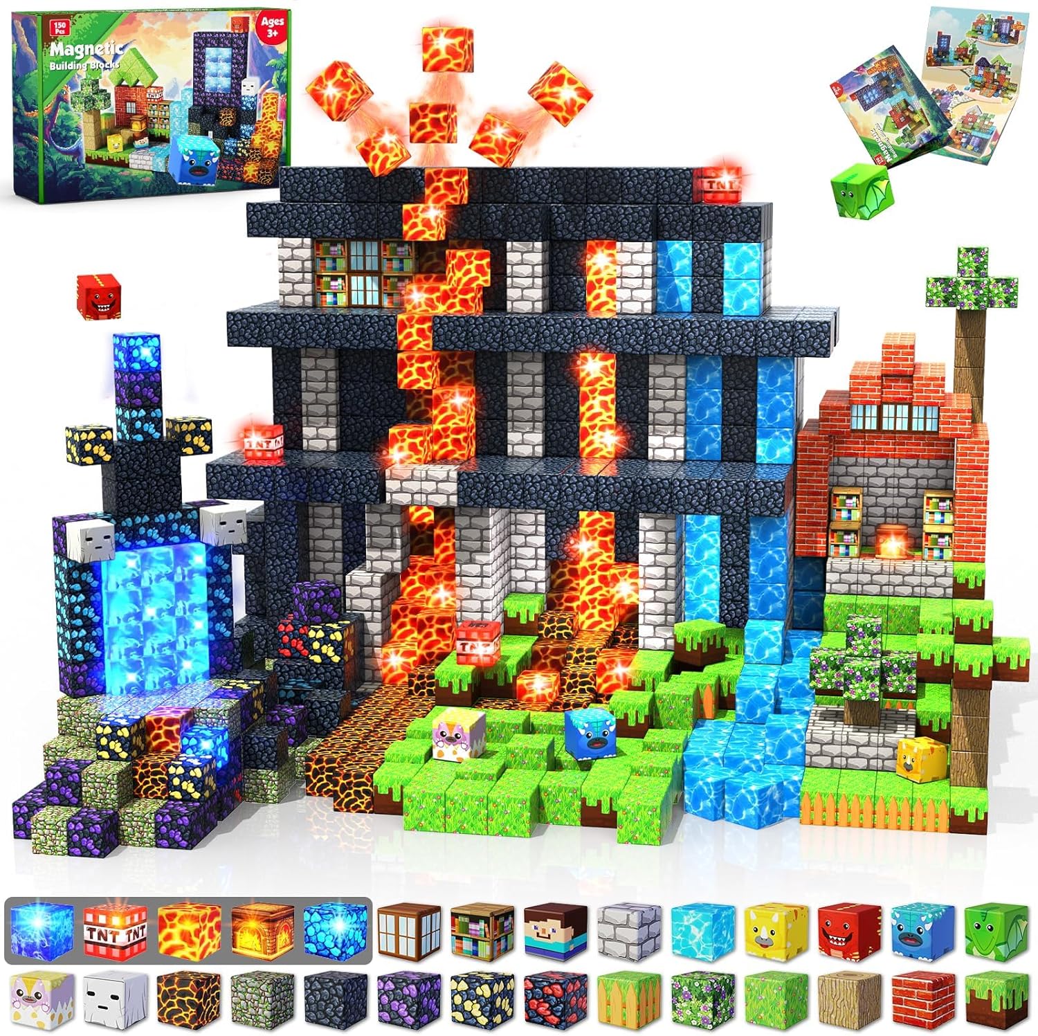 Magnetic Blocks 150 PCS Dinosaur Volcano Forest Castle Set