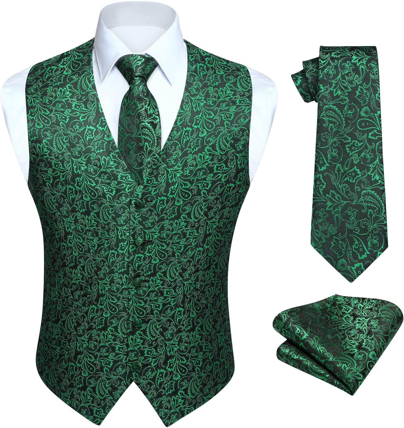 HISDERN Men's Paisley Floral Vest Tie Set for Weddings & Parties