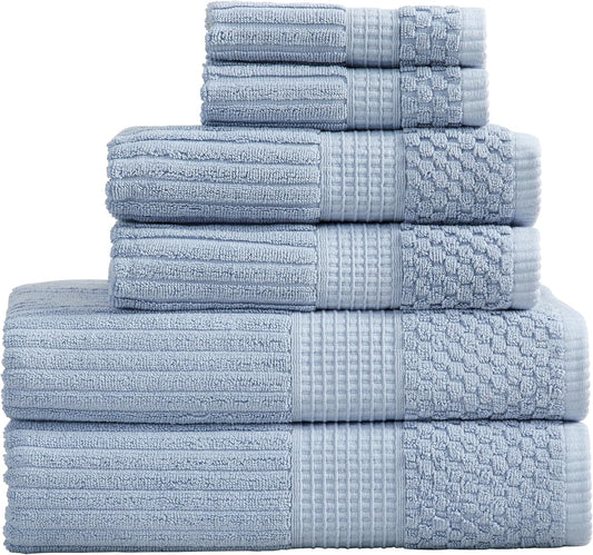 100% Cotton Bath Towel Set - 6 Piece Absorbent Quick-Dry Towels