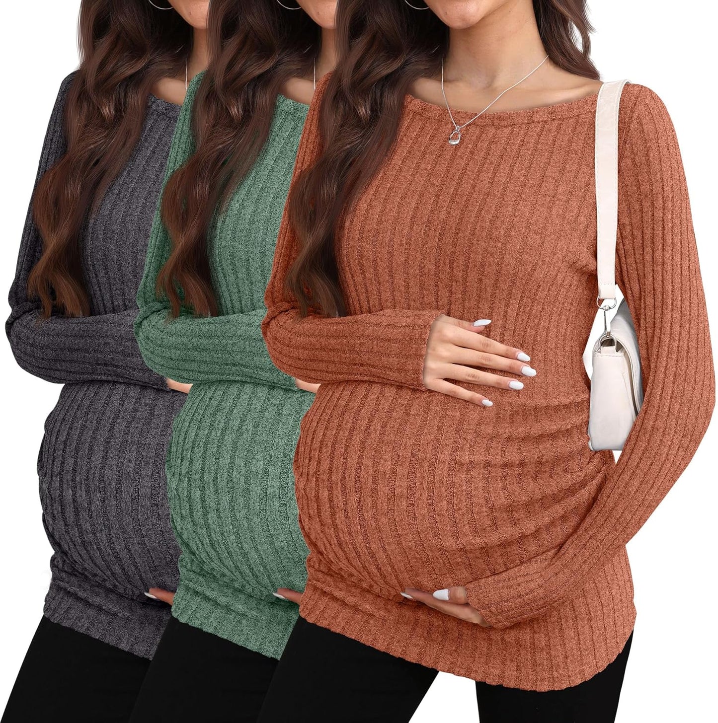 3 Pack Fall Maternity Shirts Long Sleeve Cozy Sweaters