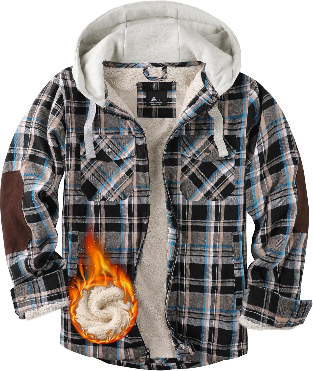 Mens Plaid Hoodies Winter Zip Up Fleece Jacket for Warmth