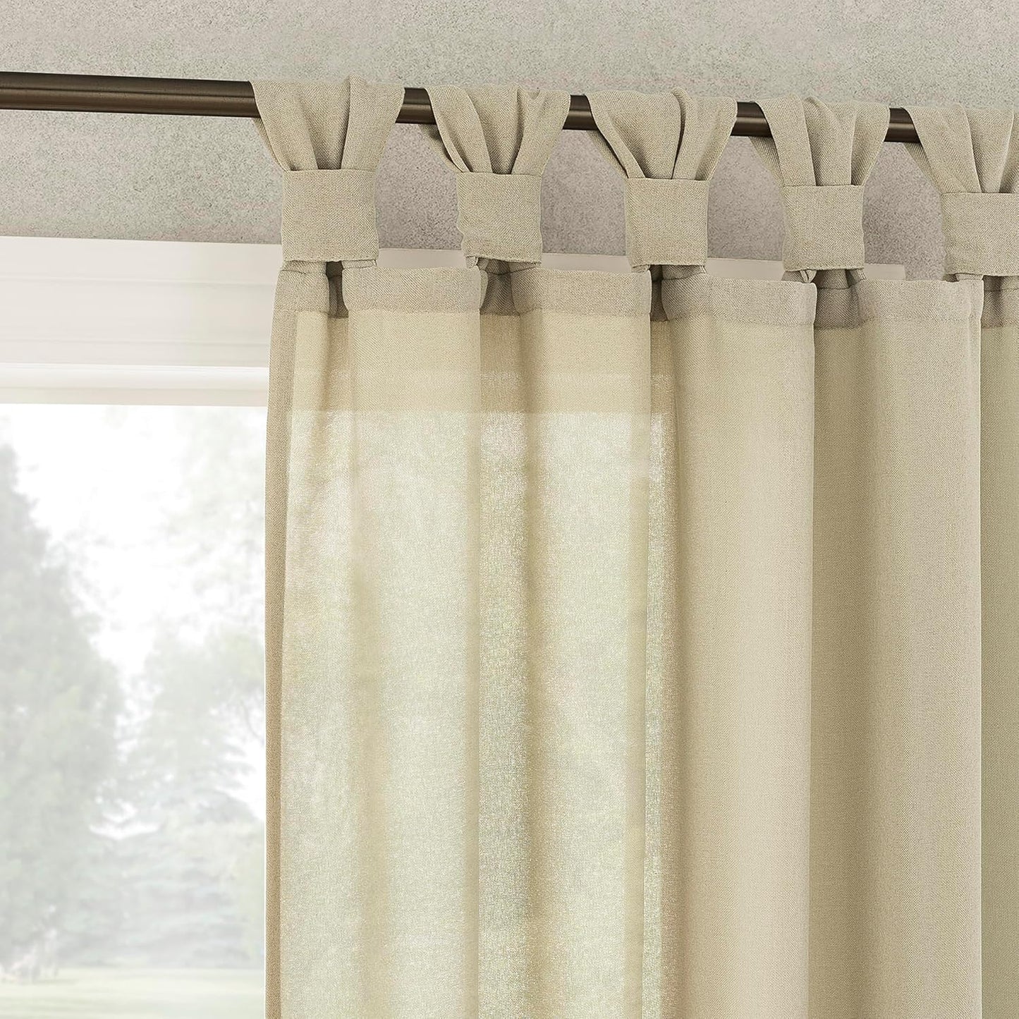 No. 918 Reman 2-Pack Semi-Sheer Tab Curtains, Linen Texture, Taupe, 40x84 - Elegantly lightens your space