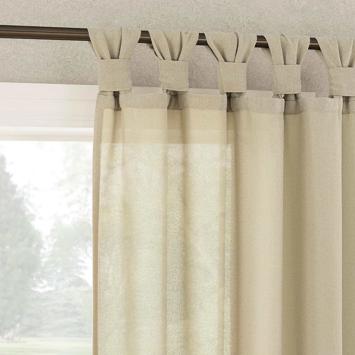 No. 918 Reman 2-Pack Semi-Sheer Tab Curtains, Linen Texture, Taupe, 40x84 - Elegantly lightens your space