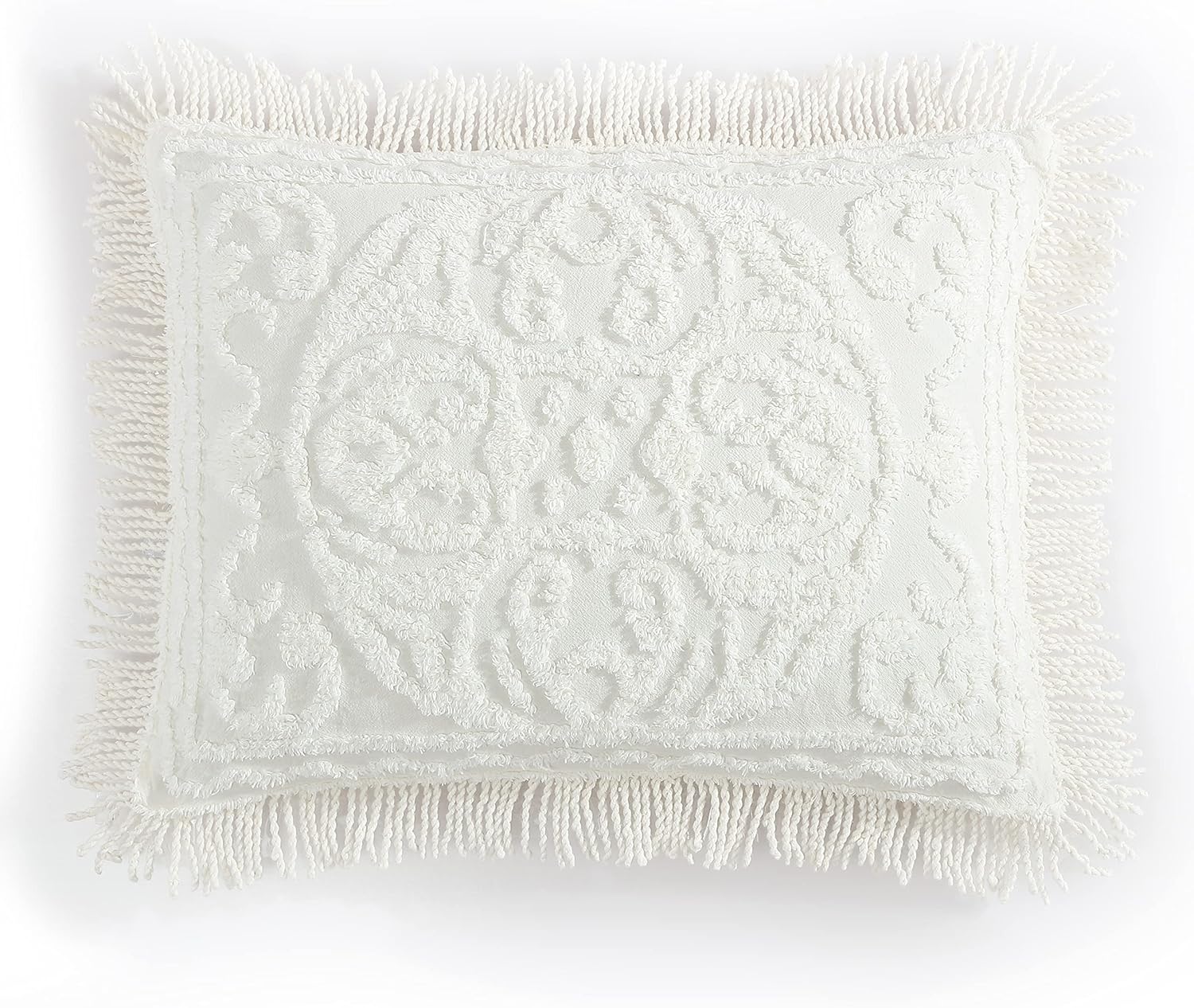 Medallion Chenille Bedspread and King Sham in Ivory Color