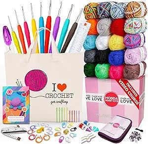 MODDA Crochet Kit for Beginners with 20 Vibrant Yarn Colors