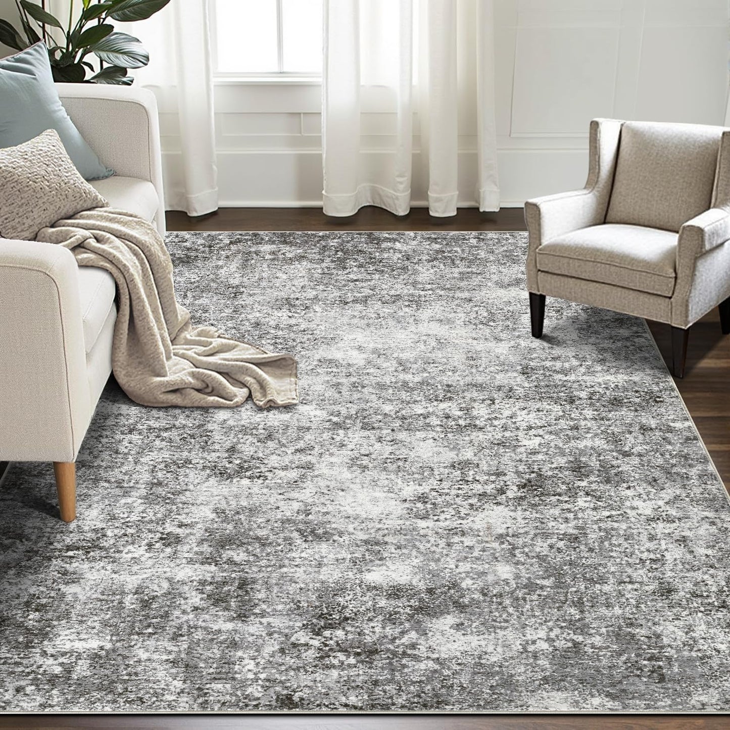 5x7 Washable Soft Grey Area Rug - Versatile Modern Decor