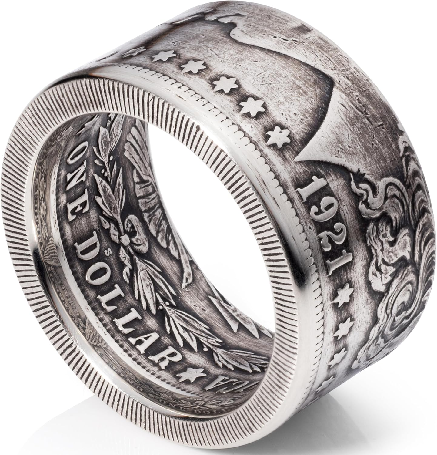 1921 Morgan Silver Dollar Ring with Unique Handmade Charm