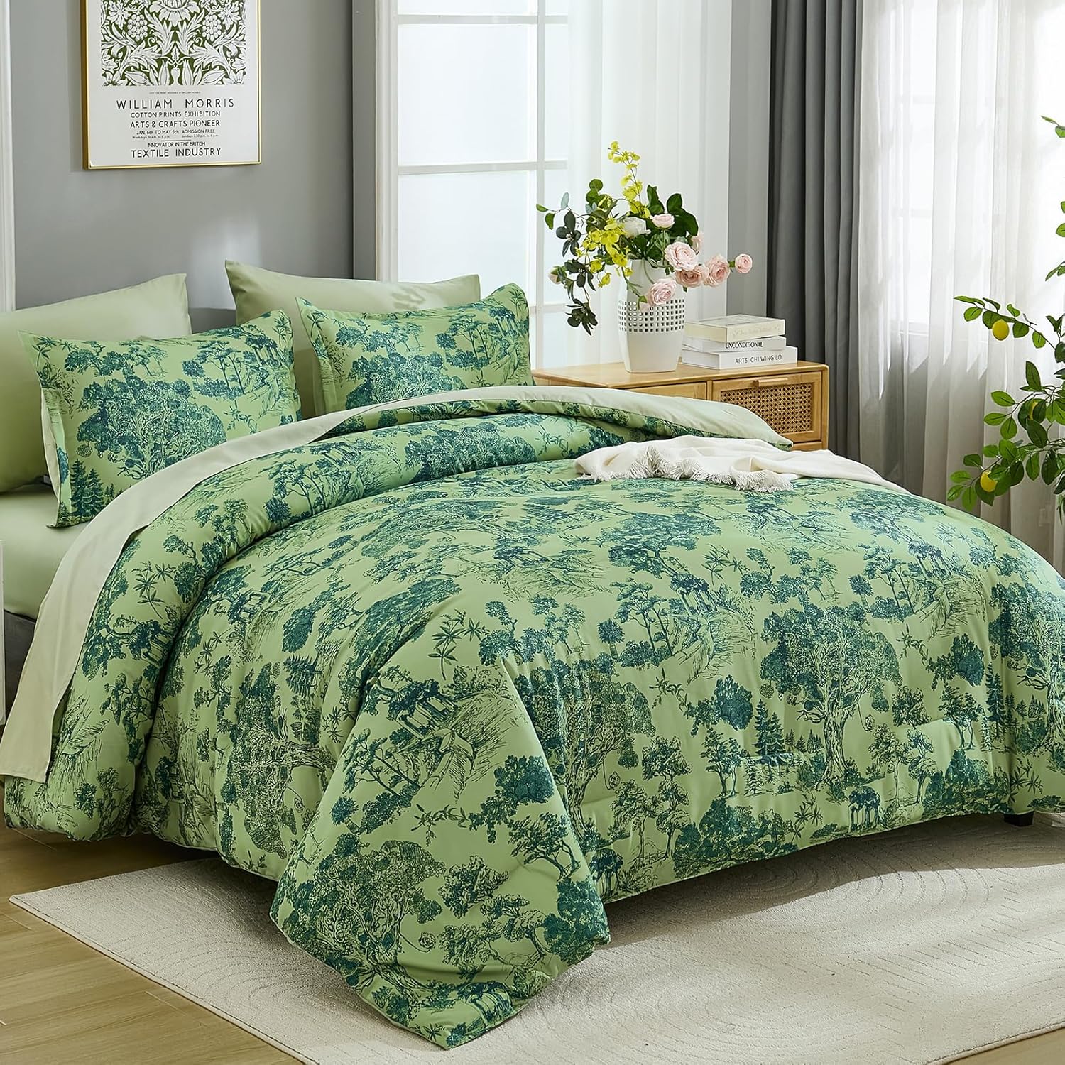 DJY Queen Size Comforter Set with Elegant Botanical Design