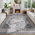 Vintage Medallion Area Rug 8ftx10ft - Washable Low Pile Grey