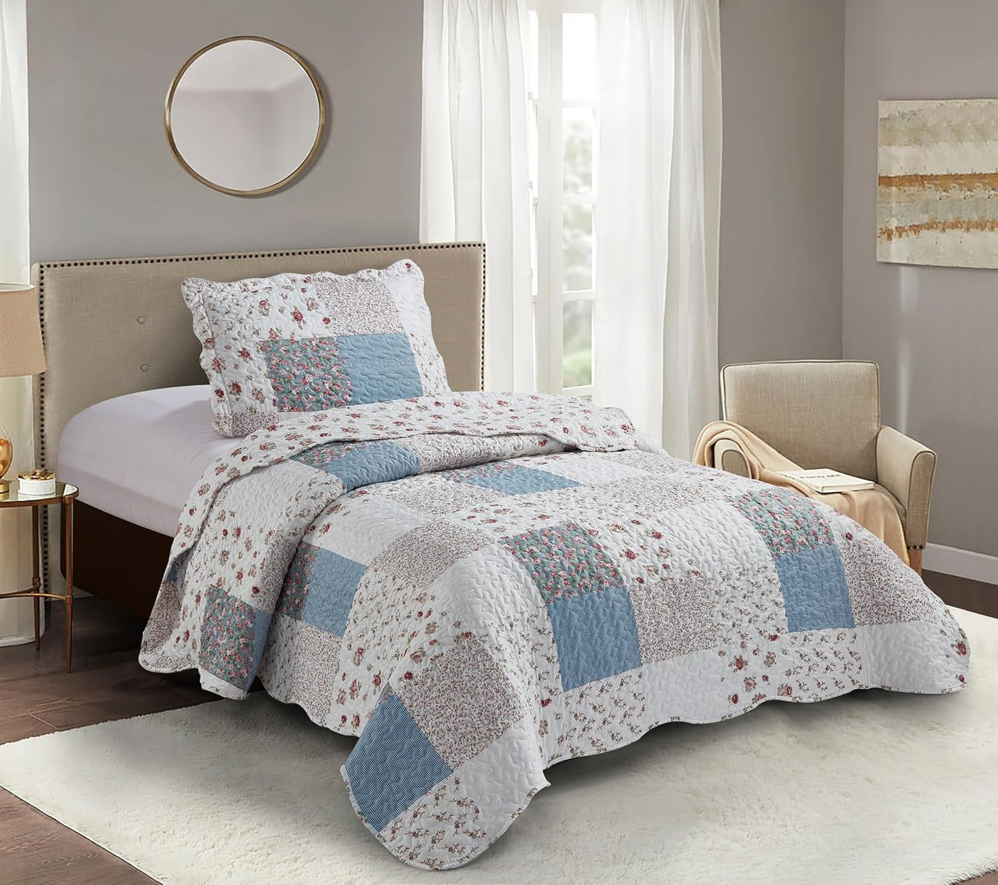 Brilliant Sunshine Pink Rose Quilt Set - Twin Size Comfort