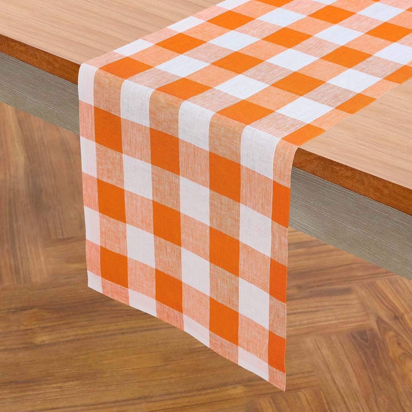 Linen Plaid Table Runner 14 x 90 Inch for Fall Decor