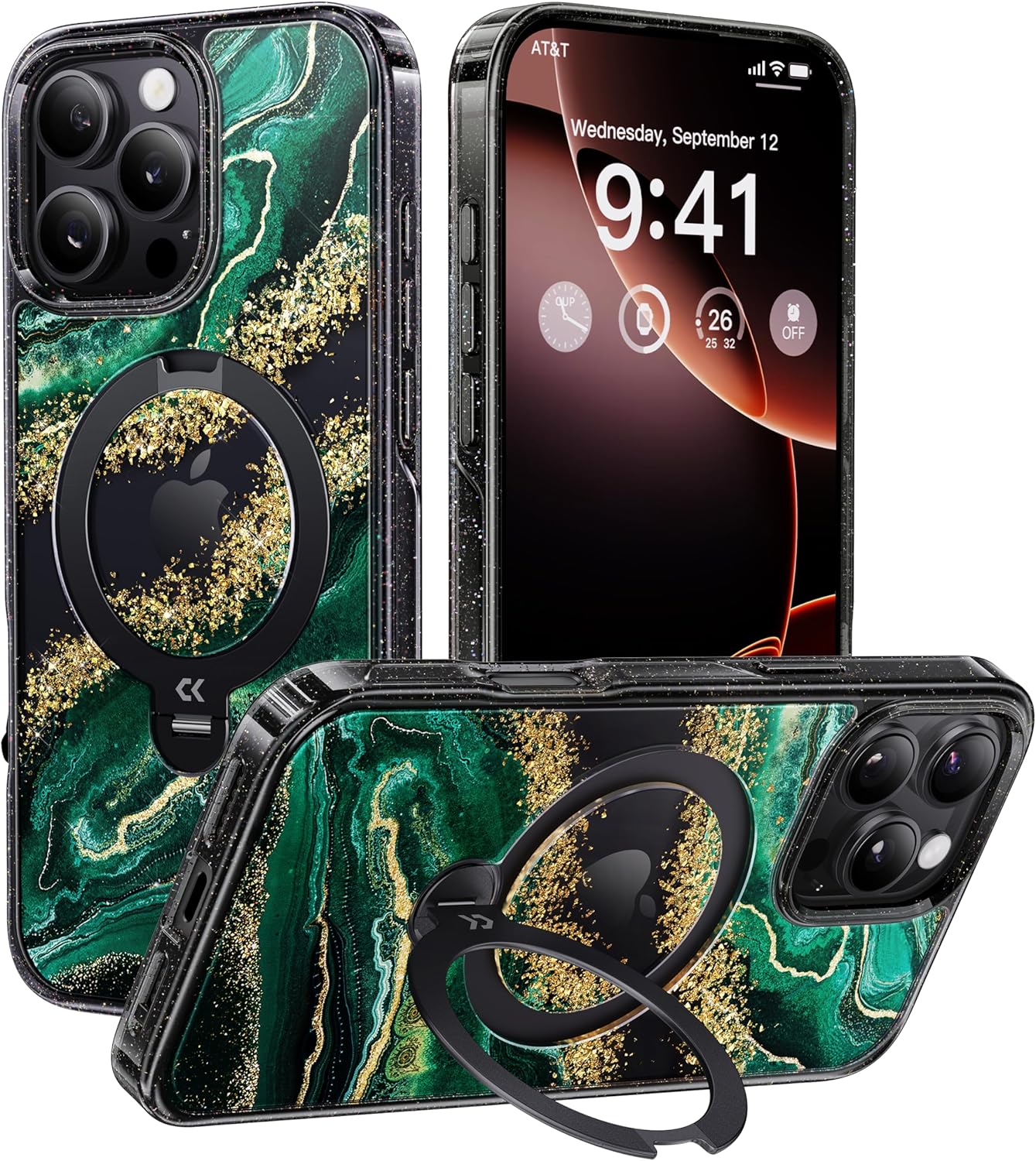 CASEKOO Emerald Marble Gold Stream 360 Spin iPhone 16 Pro Max Case