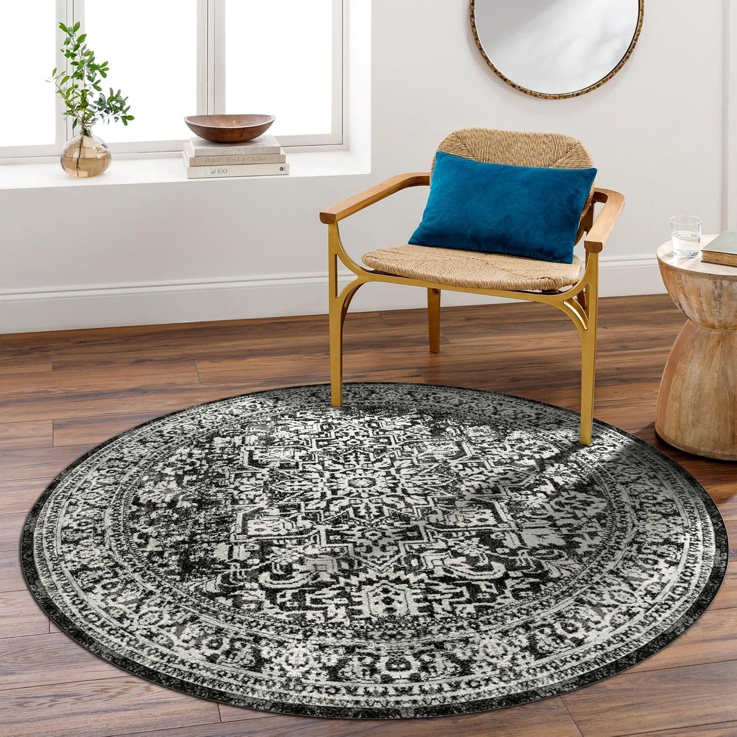 Vivorug Round Rug 5ft Vintage-Inspired Non-Slip Indoor Carpet