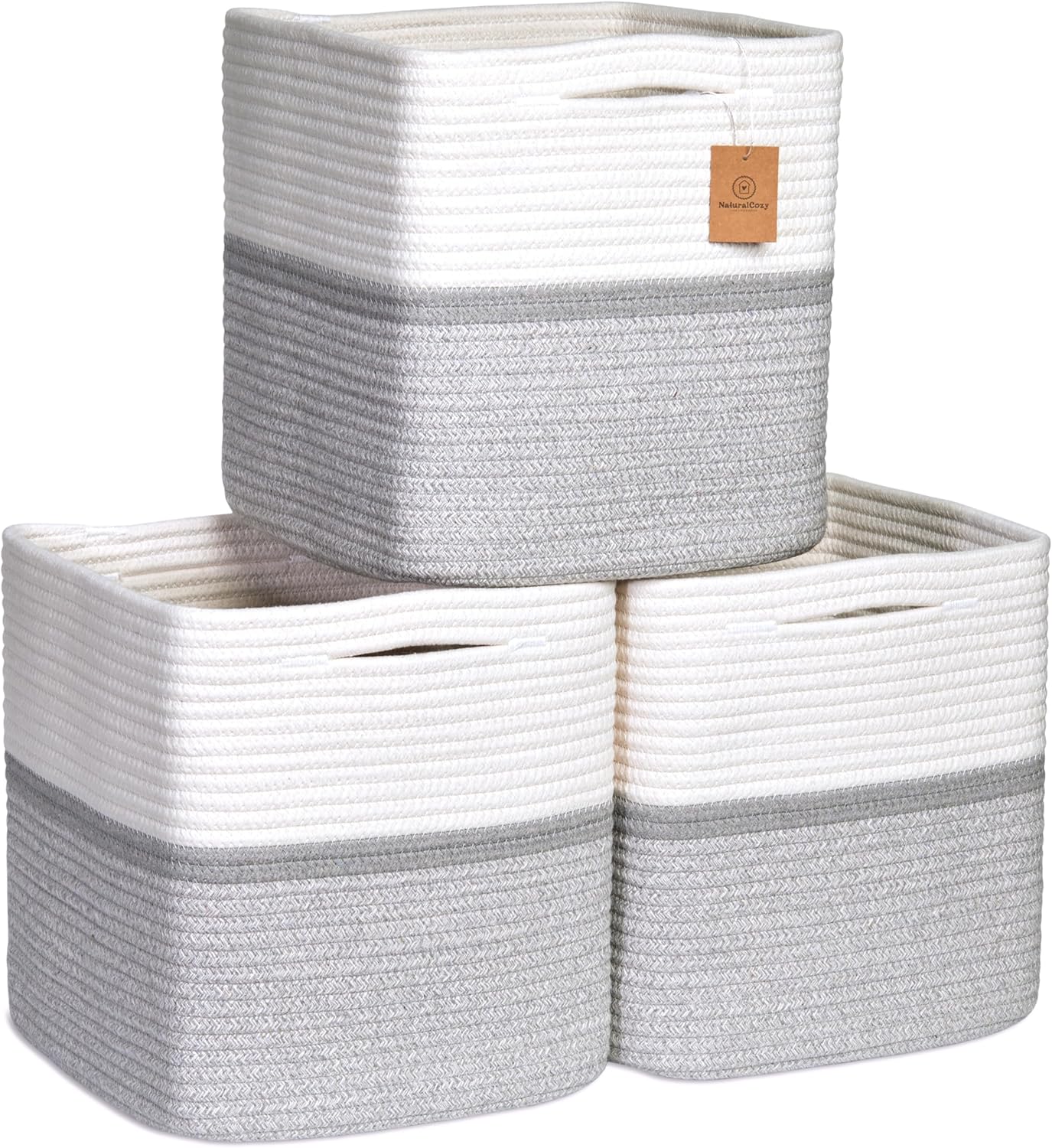 NaturalCozy Storage Cubes 11 Inch Cotton Rope Baskets for Organizing