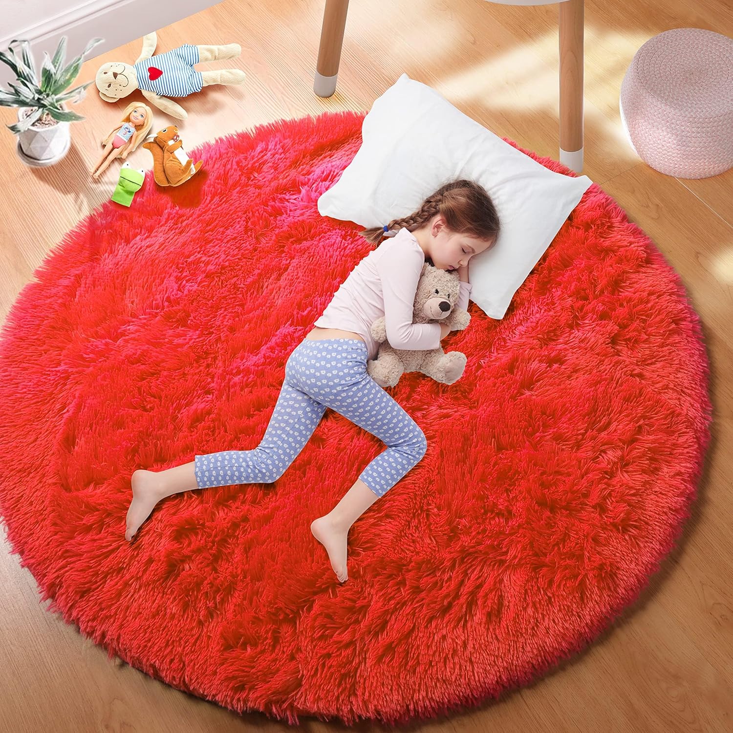 PAGISOFE Red Round Rugs for Livingroom, Soft Circle Rugs 5x5