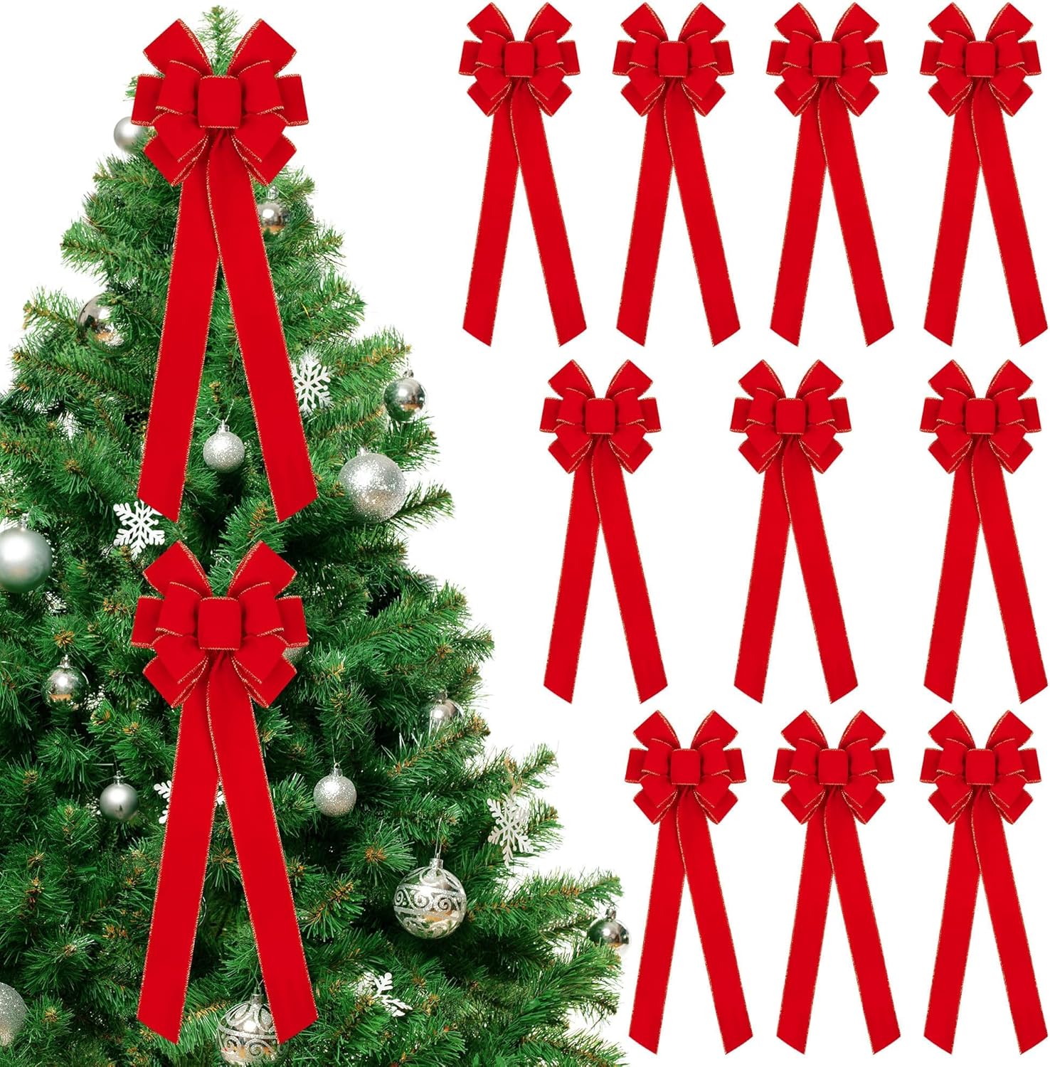 Large Red Christmas Bows Set of 12 for Festive Decor