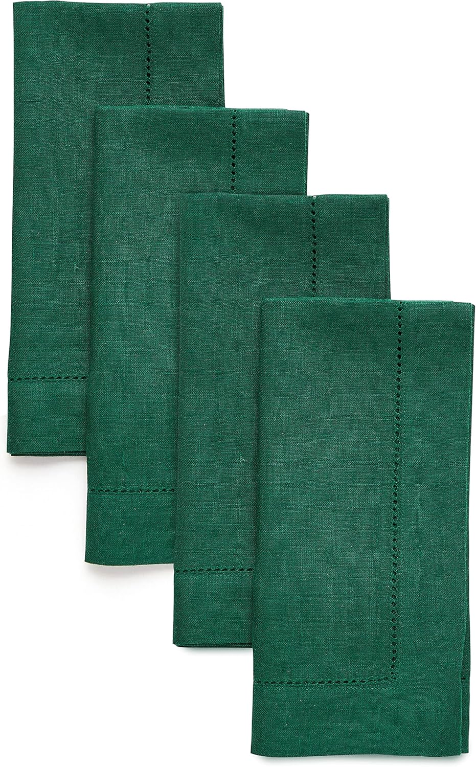 Classic Hemstitch Linen Napkins Set of 4 in Rainforest Green