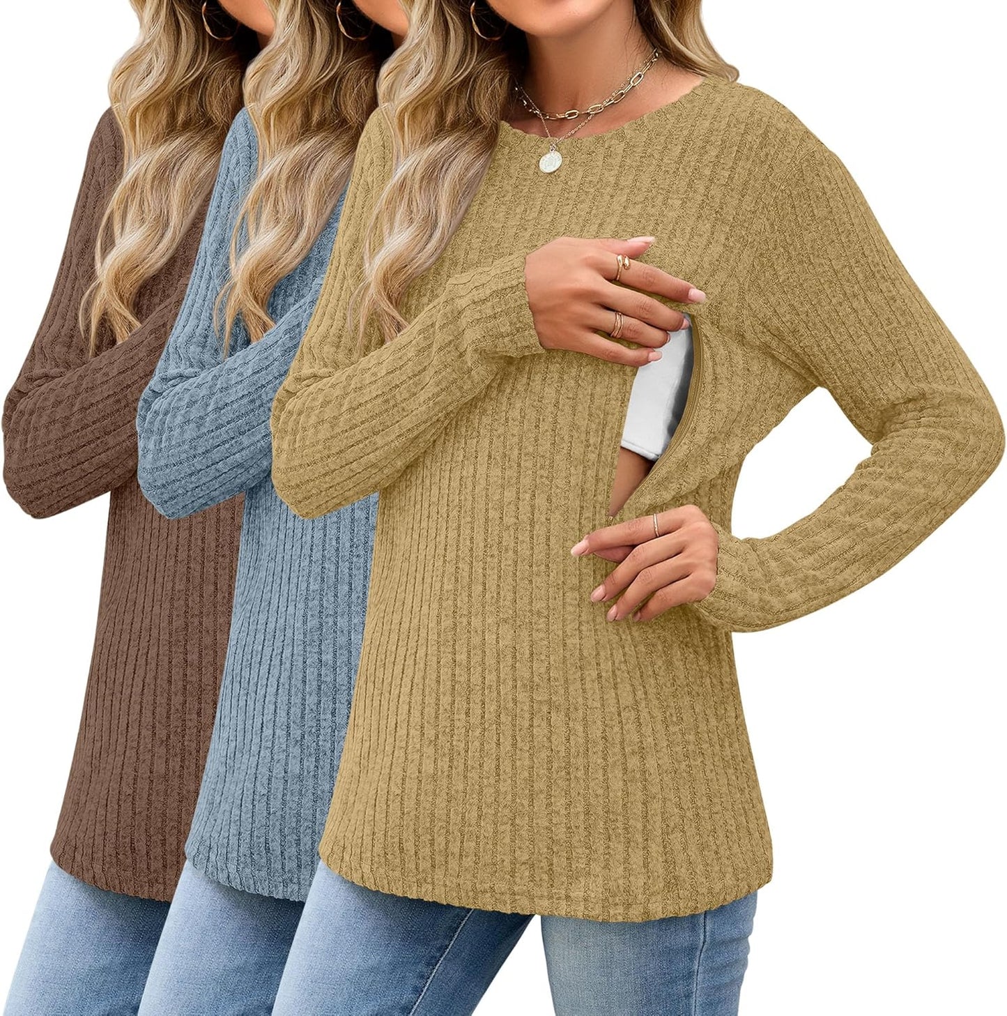 3 Pack Women's Nursing Long Sleeve Tops for Breastfeeding Comfort