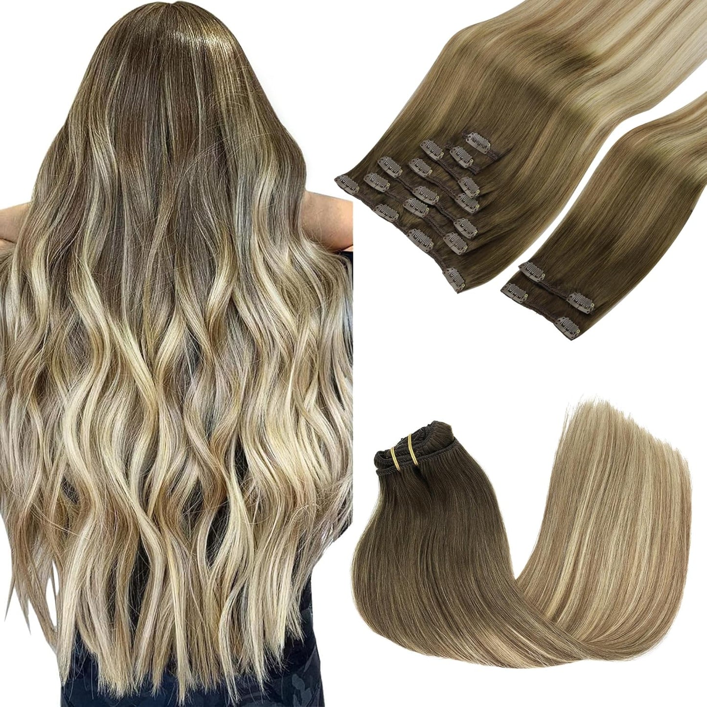 GOO GOO Clip in Hair Extensions for Women - 22in Real Hair