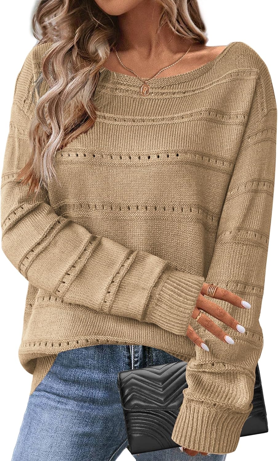 Zeagoo Womens Sweaters Cute Long Sleeve Off The Shoulder Style