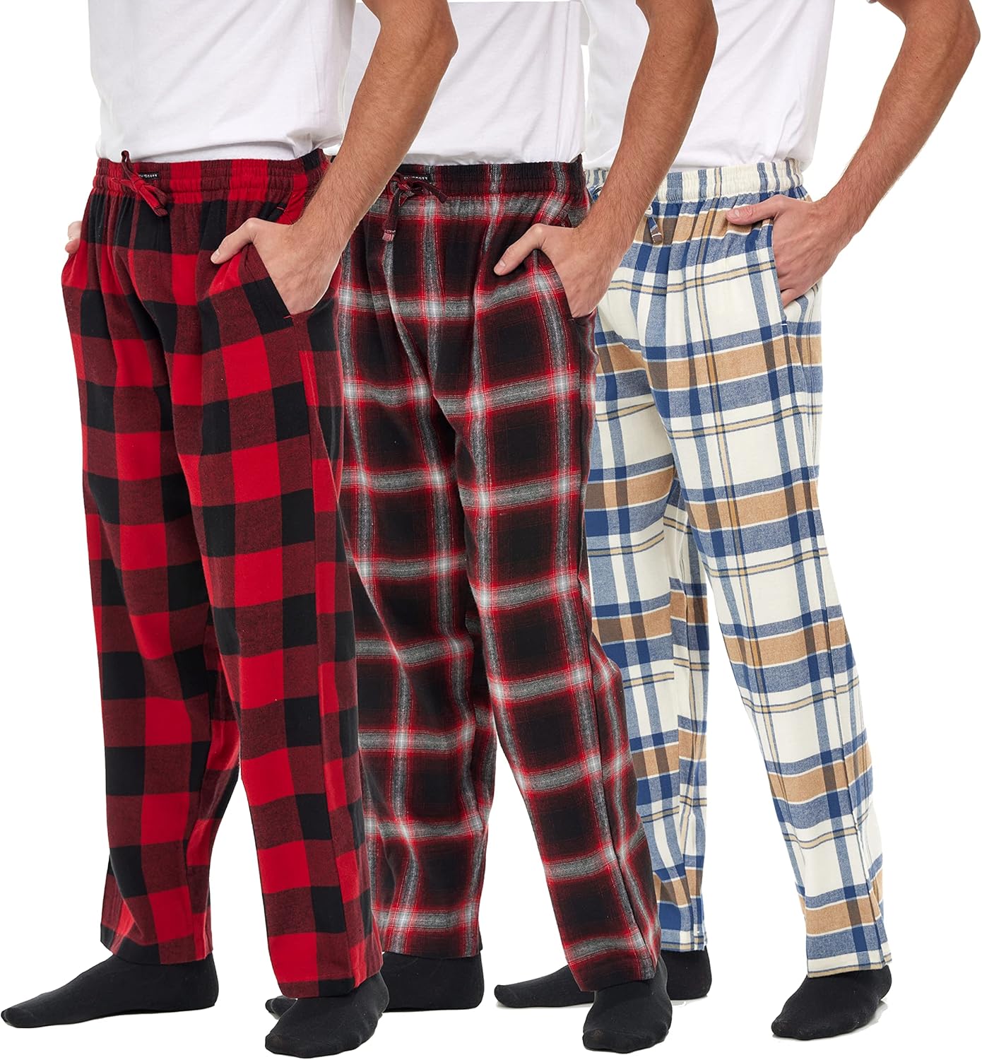 Andrew Scott Men's 3 Pack Cotton Flannel Pajama Lounge Pants