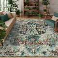 Lahome 9x12 Boho Area Rug Teal - Washable Floral Low Pile